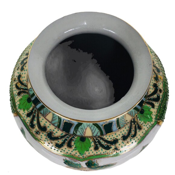 Vintage Early1900s Chinese Hand Painted Moriage Floral Peacock Vase Numbered - Picture 4 of 10